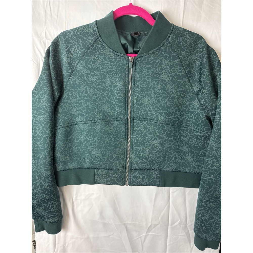 Balance Athletica Flight Crop Bomber Jacket in Deep Sea Size Medium Green Floral - Picture 3 of 6